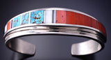 Silver & Turquoise Multistone Navajo Inlay Bracelet by Harold Smith 4K10O