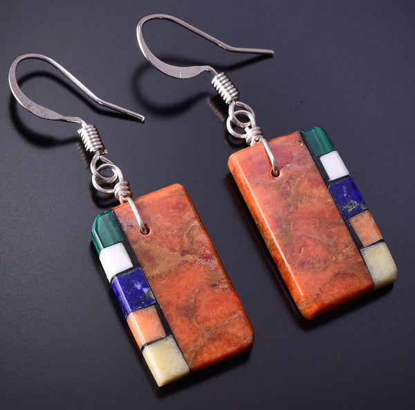 Santo Domingo Apple Coral Multistone Mosaic Earrings by Mary Tafoya 4J02L