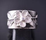 Size 9-1/4 Silver Navajo Tufacast Flower Ring by Rebecca T. Begay 4F23N