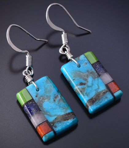 Santo Domingo Handmade Turquoise Multistone Mosaic Earrings by Mary Tafoya 4J02A