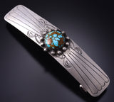 Silver & Turquoise Navajo Handstamped Hair Barrette 5B06M