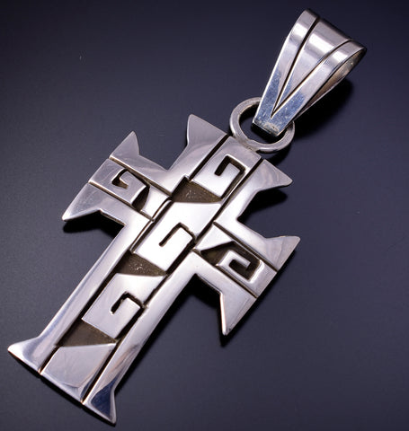 Silver Navajo Handmade Cross Pendant by Adrian Sanchez 4L12N