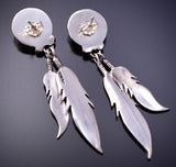 Silver Navajo Handstamped Double Eagle Feather Earrings 4K10Z