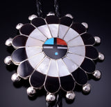 Large Traditional Design Zuni Sunface Bolo Tie by Pauline Lonjose - 4L26Q