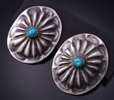 Silver & Turquoise Navajo Concho Post Earrings by Joan Begay 5A30K