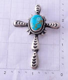 Silver & Turquoise Navajo Handstamped Cross Pendant by Richard Yazzie 4E27M