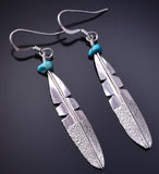 Silver & Turquoise Navajo Eagle Feather Earrings by Marvin Arviso 4J02Y