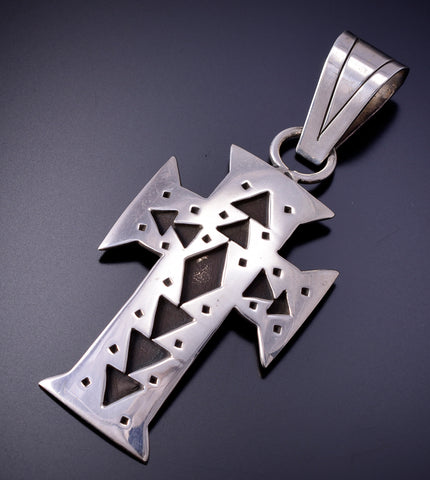 Silver Hopi Handmade Cross Pendant by Adrian Sanchez 4L12X