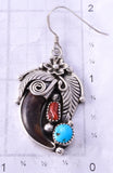 Silver & Turquoise Coral w/ Faux Bear Claw Navajo Earrings 4K07Q