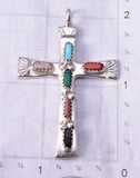 Silver & Turquoise Multistone Zuni Inlay Cross Pendant by Cecelia Iule 4L12W