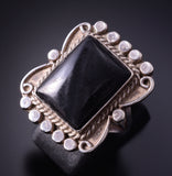 Size 6-3/4 Vintage Silver & Onyx Handmade Ring - Unknown Origin 4F10V