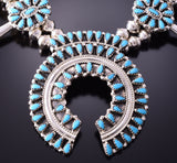 Silver & Kingman Turquoise Navajo Necklace & Earring Set by Milton James 4F04F