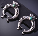 Silver & Turquoise Navajo Squash Blossom Horseshoe Earrings Paige Gordon 4H27B