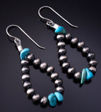 Silver & Turquoise Nugget Navajo Pearls Loop Earrings by Mason Lee 5B14N