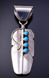 Silver & Turquoise Eagle Feather Navajo Pendant by Chester Charley 4L20N