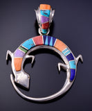 Silver & Turquoise Multistone Navajo Inlay Lizard Pendant Valerie Yazzie 4L10Y