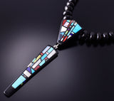 28" Onyx & Multistone Santo Domingo Pueblo Inlay Necklace by Chris Nieto 4F04B