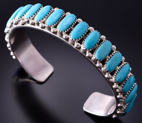 Silver & Turquoise Navajo Handmade Bracelet by Juspert Wilson 4E27B
