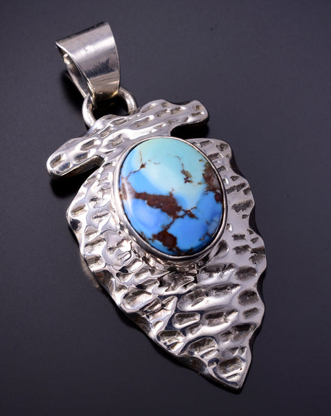 Golden Hills Turquoise Silver Arrowhead Pendant by Darrell Wylie - 4L25X