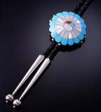 Turquoise and Mother of Pearl Zuni Sunface Bolo Tie by Denise Suitza - 4L26P