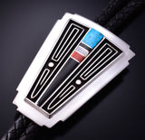 Silver & Turquoise Multistone Navajo Inlay Bolo Tie by Albert Nells 5B06F