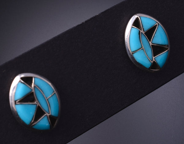 Silver & Turquoise Zuni Inlay Earrings 5A30F