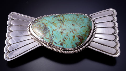 Vintage Silver & Turquoise Navajo Handmade Hair Barrette by Erick Begay 4L07A