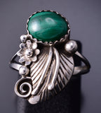 Preowned Size 6-1/2 Silver & Malachite Navajo Handmade Feather Ring 4M16O