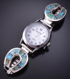 Silver & Turquoise Navajo Inlay Horseshoe Watch by James Manygoats 5B14Z