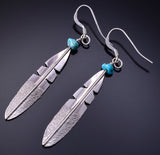 Silver & Turquoise Navajo Eagle Feather Earrings by Marvin Arviso 4J02Y