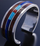 Silver Lapis and Burl Wood Inlay Bracelet by David Kuticka 7H02A