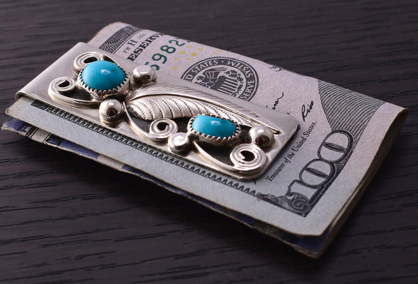 Handmade Turquoise and Turquoise Navajo Money Clips 3M05A-TT