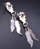 Silver & Turquoise Feathers & Flowers Navajo Earrings by Janice Largo 4J02X