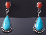 Silver & Turquoise Coral Navajo Earrings by Verley Betone 4H27C