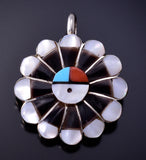 Silver & Turquoise Multistone Zuni Inlay Sunface Pendant by Romero Vacit 4L22Z