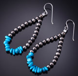 Silver & Kingman Turquoise Navajo Pearls Loop Earrings 5B14V