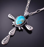 Silver & Turquoise Navajo Handstamped Cross Pendant by Richard Yazzie 4E27M