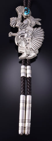 Silver & Sierra Nevada Turquoise Navajo Handmade Fancy Dancer Bolo Tie by Erick Begay