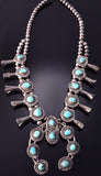 Vintage Silver & Turquoise Navajo Squash Blossom Necklace 4F04K