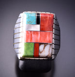 Size 9-1/2 Silver & Turquoise Multistone Navajo Inlay Men's Ring by Trevor Jack 4A25U