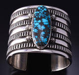 Silver & Hubei Turquoise Navajo Handstamped Wide Bracelet by Erick Begay 4H33P