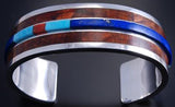 Silver Lapis and Burl Wood Inlay Bracelet by David Kuticka 7H02A