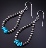 Silver & Turquoise Navajo Pearls Loop Earrings 5B14C