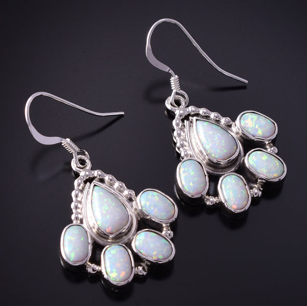 Silver & Opal Navajo Handmade Earrings by Gary Shorty 4F25J