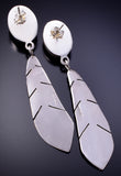 Silver & Onyx Navajo Handmade Eagle Feather Earrings 4K07A