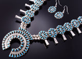 Silver & Kingman Turquoise Navajo Necklace & Earring Set by Milton James 4F04F