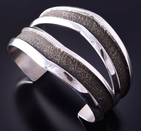 Silver Navajo Tufacast Open Face Bracelet by Anthony Bowman 4F23R