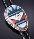 Silver & Turquoise Multistone Zuni Inlay Men's Bolo Tie by Gladys Lamy 4D15C