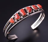 Preowned Silver & Mediterranean Coral Navajo Bracelet 4F10T