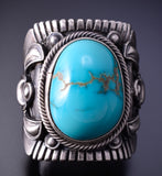 Size 9-3/4 Silver & Turquoise Navajo Handmade Mens Ring by Derrick Gordon 4J30T